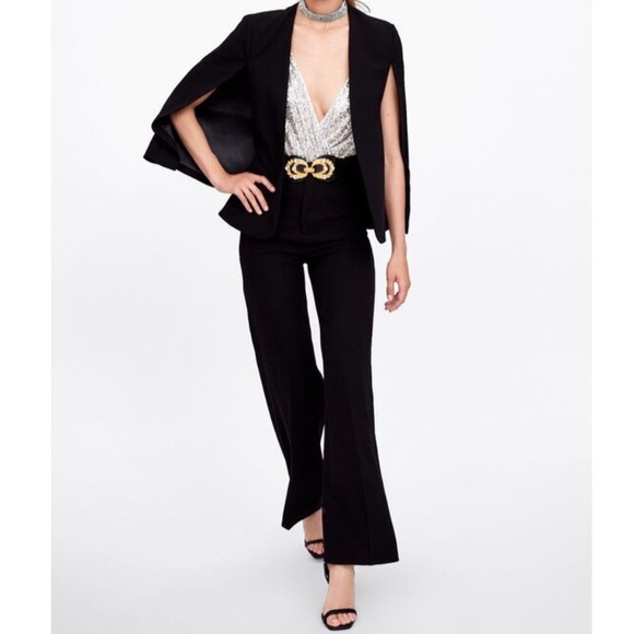♥️ LAST size M ♥️NWT ZARA BLACK FLOWY WIDE LEG PANTS - Picture 2 of 7